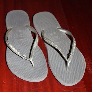 Women Havaianas Grey Flip Flips with jewel Size 9
